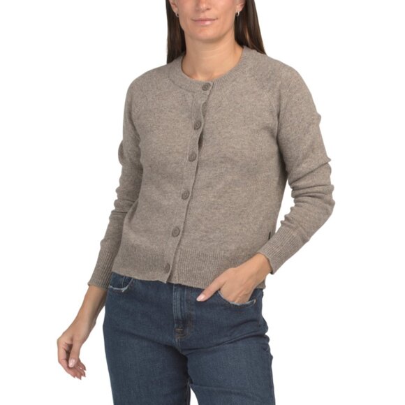 CALVIN KLEIN JEANS Brown Heather Wool Blend Stitch Trim Long Sleeve Cardigan - Picture 1 of 2